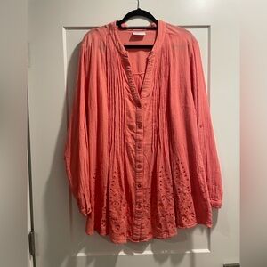 Soft Surroundings Coral Embroidered Blouse